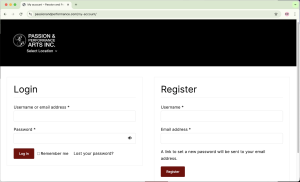 Screenshot of Passion and Performance's shop account creation page