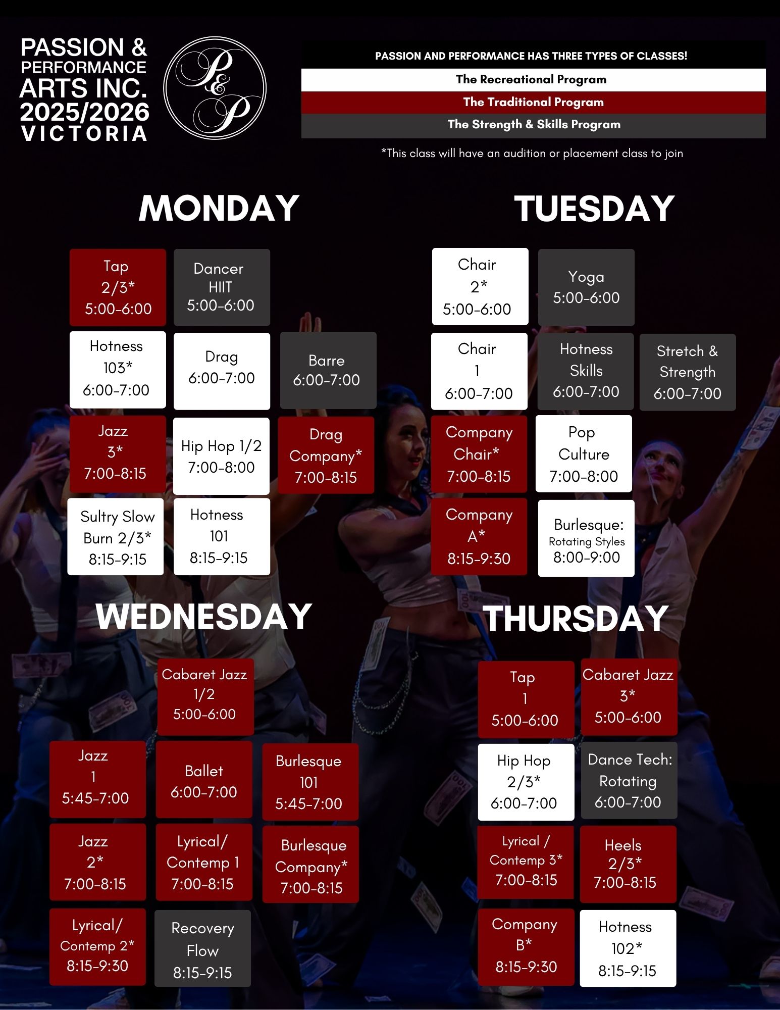 fall yyj schedule 8.5 x11 adult dance classes victoria, victoria dance classes, adult ballet classes victoria, passion and performance victoria, burlesque victoria